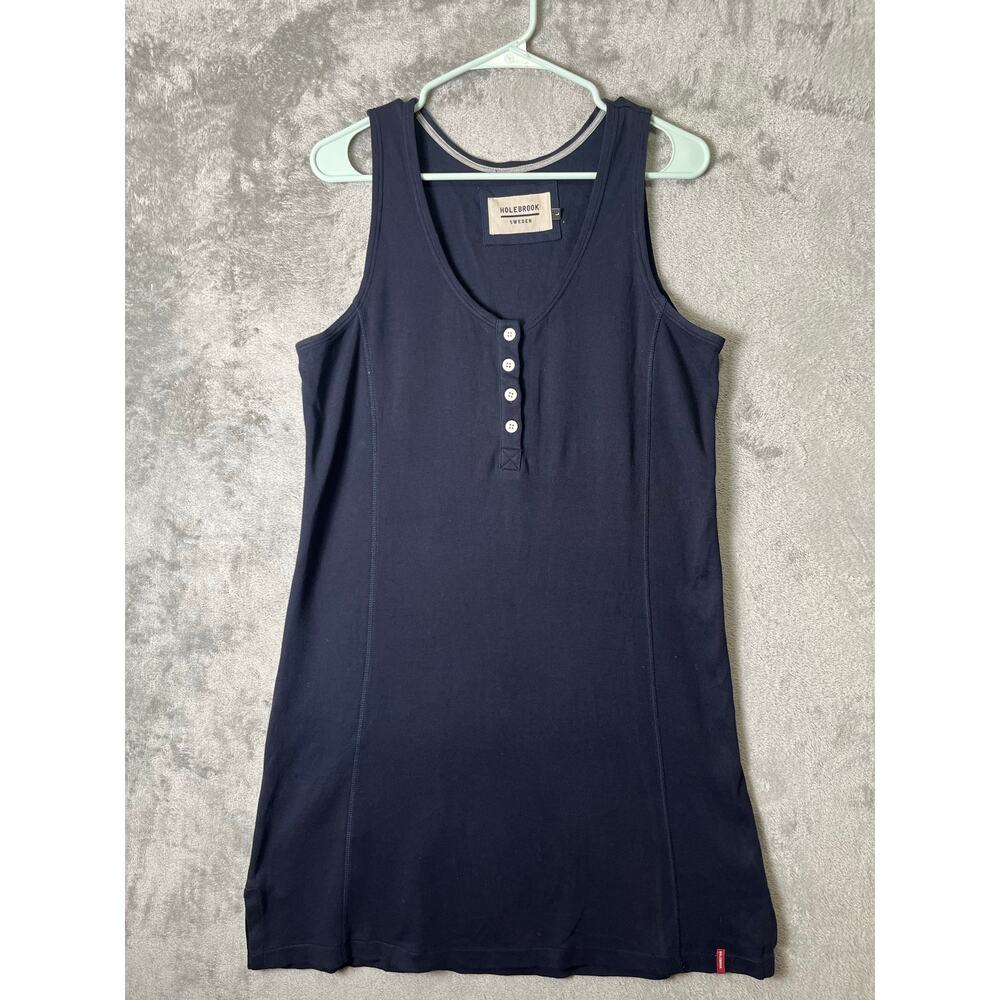 Holebrook Sweden Navy Sleeveless‎ Dress Minimalist Scandinavian Shift LG Cotton